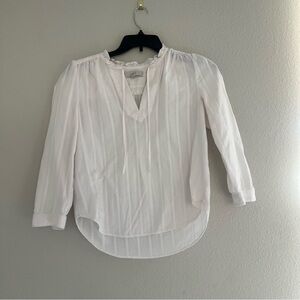 LOFT White Striped Ruffle Tie-Neck Peasant Blouse Size S chic cottage core